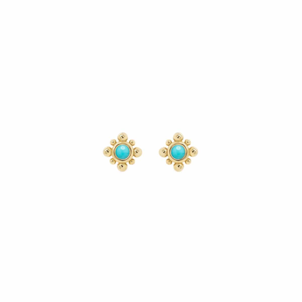 Load image into Gallery viewer, EAR-14K 14K Gold Tiny Bead Turquoise Starburst Stud
