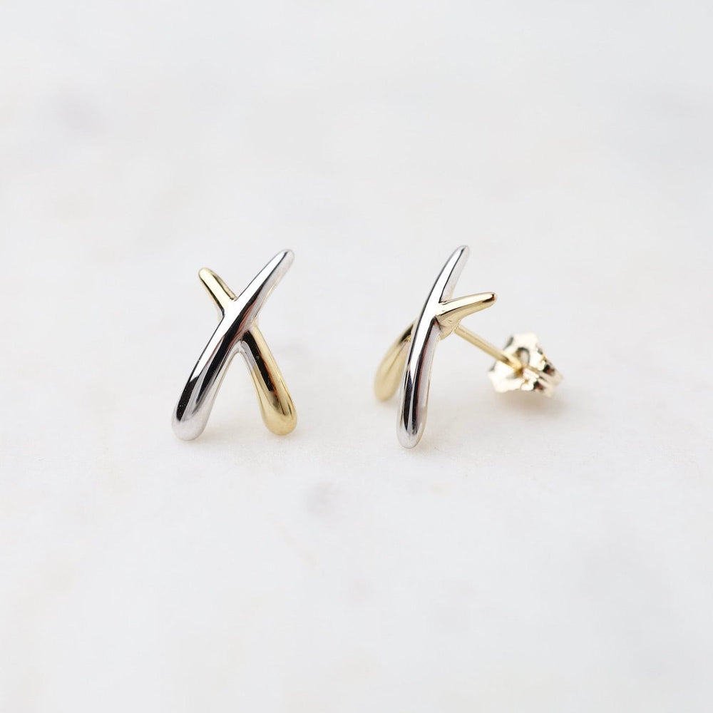 EAR-14K 14K Gold Two Tone Small "X" Post Earring