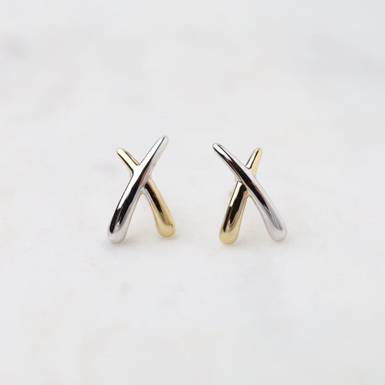 Load image into Gallery viewer, EAR-14K 14K Gold Two Tone Small &amp;quot;X&amp;quot; Post Earring
