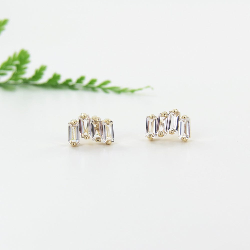 EAR-14K 14k Gold Zig Zag White Topaz Earrings