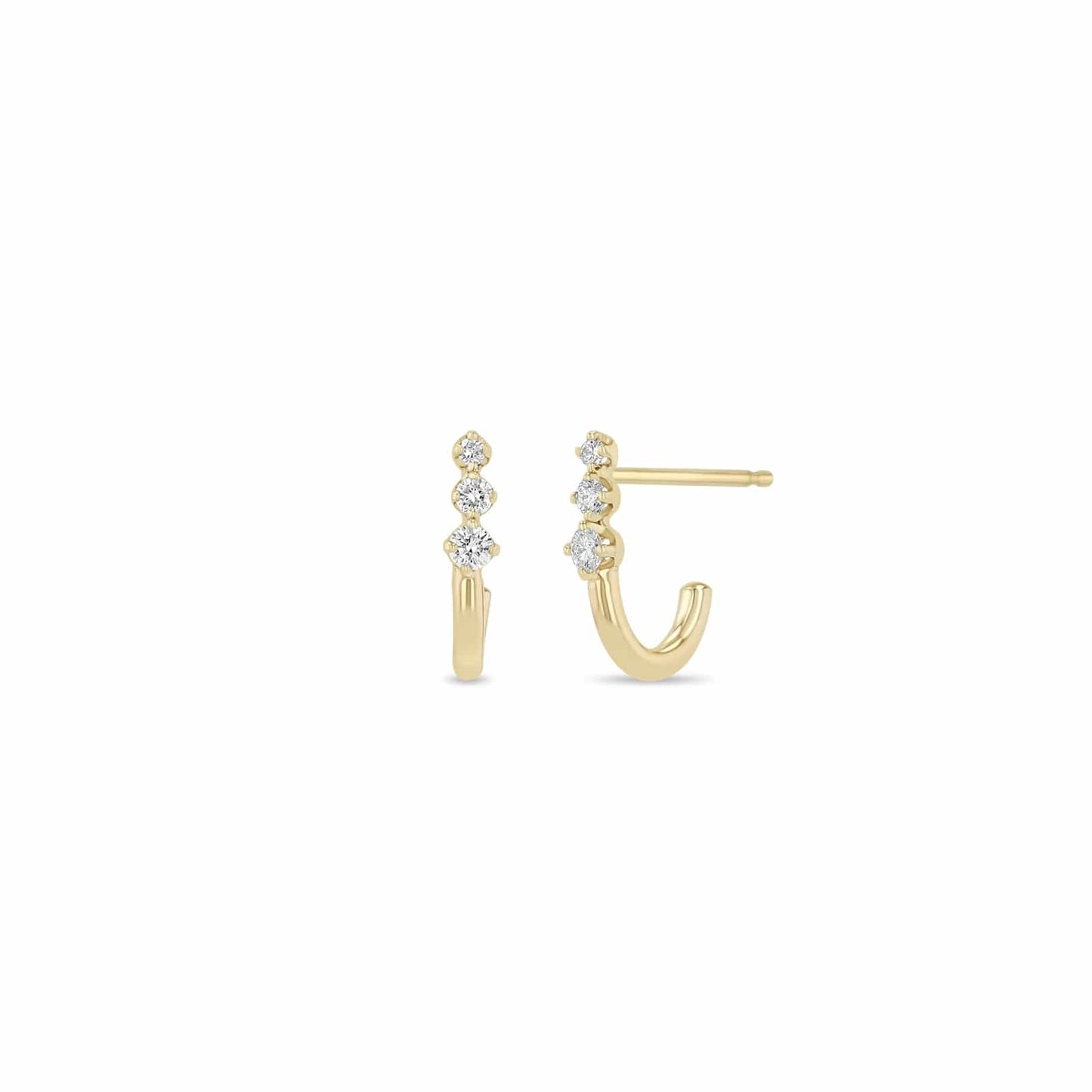 EAR-14K 14k Graduated Prong Diamond J Hook Hoop Earrings