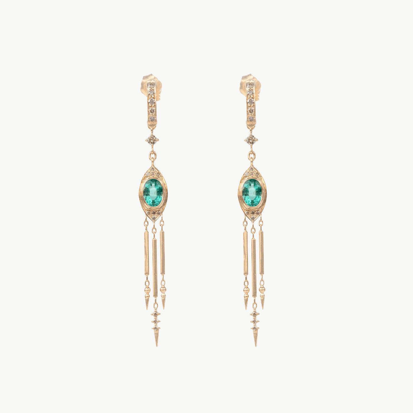 EAR-14K 14k Long Oval & Long Fringes & Bowk Spikes & Diamo