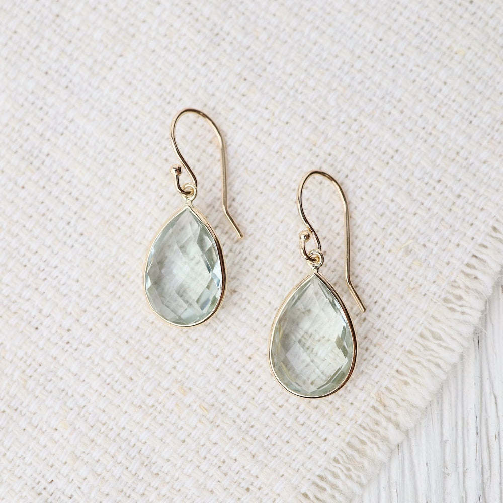 EAR-14K 14k Pear Shaped Green Amethyst Earrings