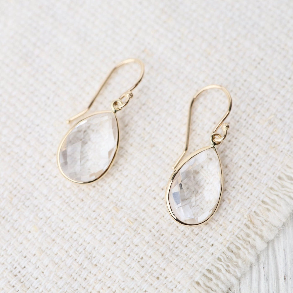 EAR-14K 14k Pear Shaped White Quartz Earrings