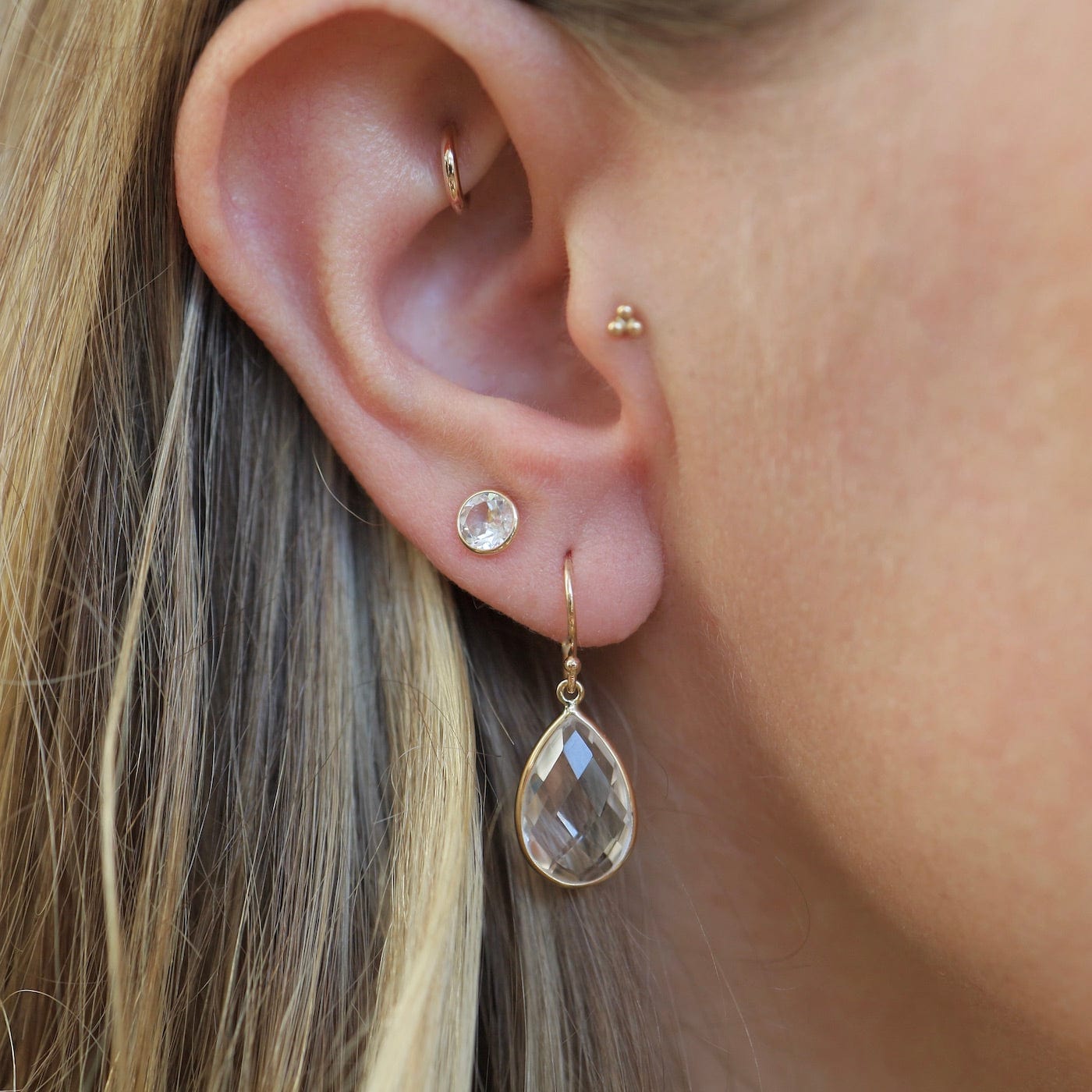 EAR-14K 14k Pear Shaped White Quartz Earrings