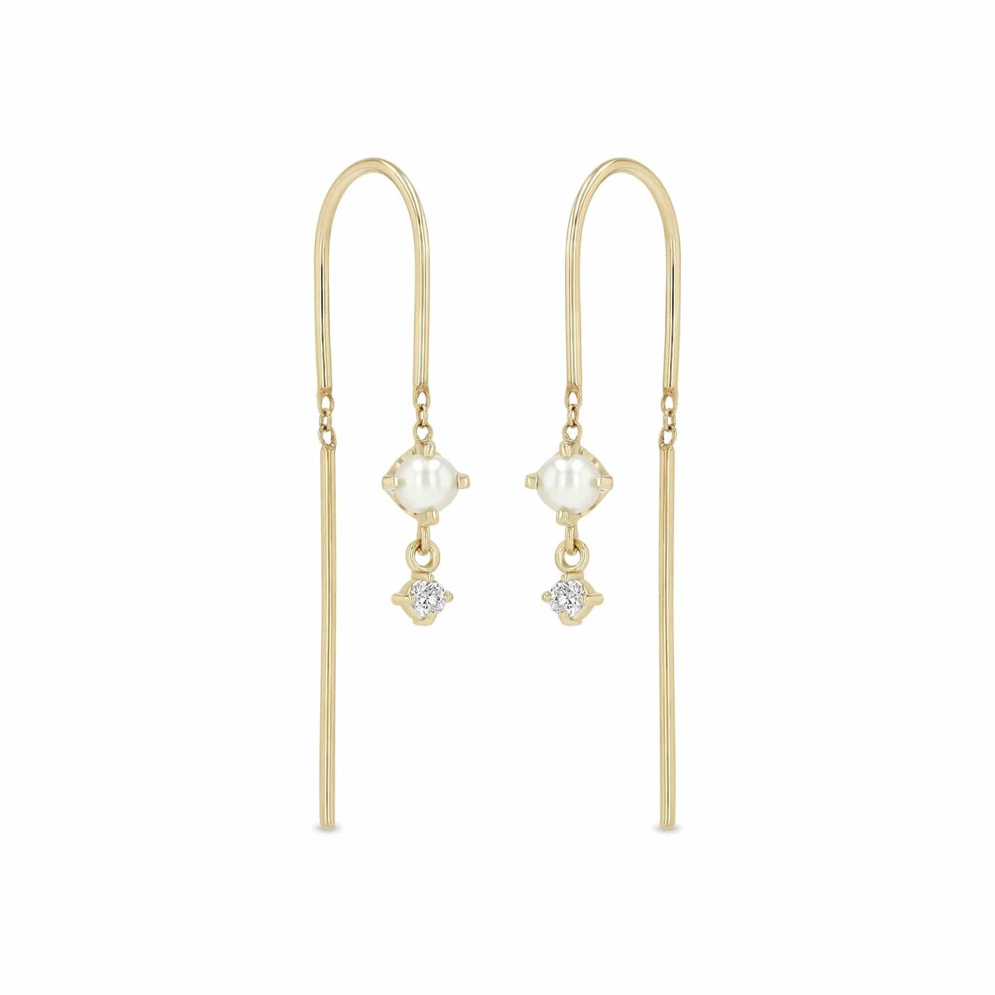 EAR-14K 14k Pearl and Diamond Wire Thread Thru Earrings