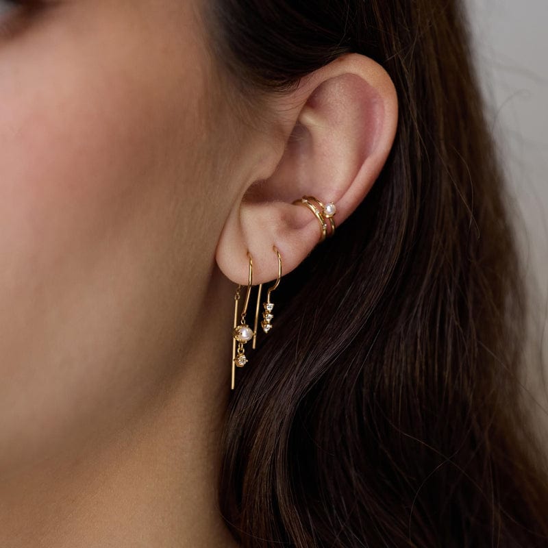 EAR-14K 14k Pearl and Diamond Wire Thread Thru Earrings