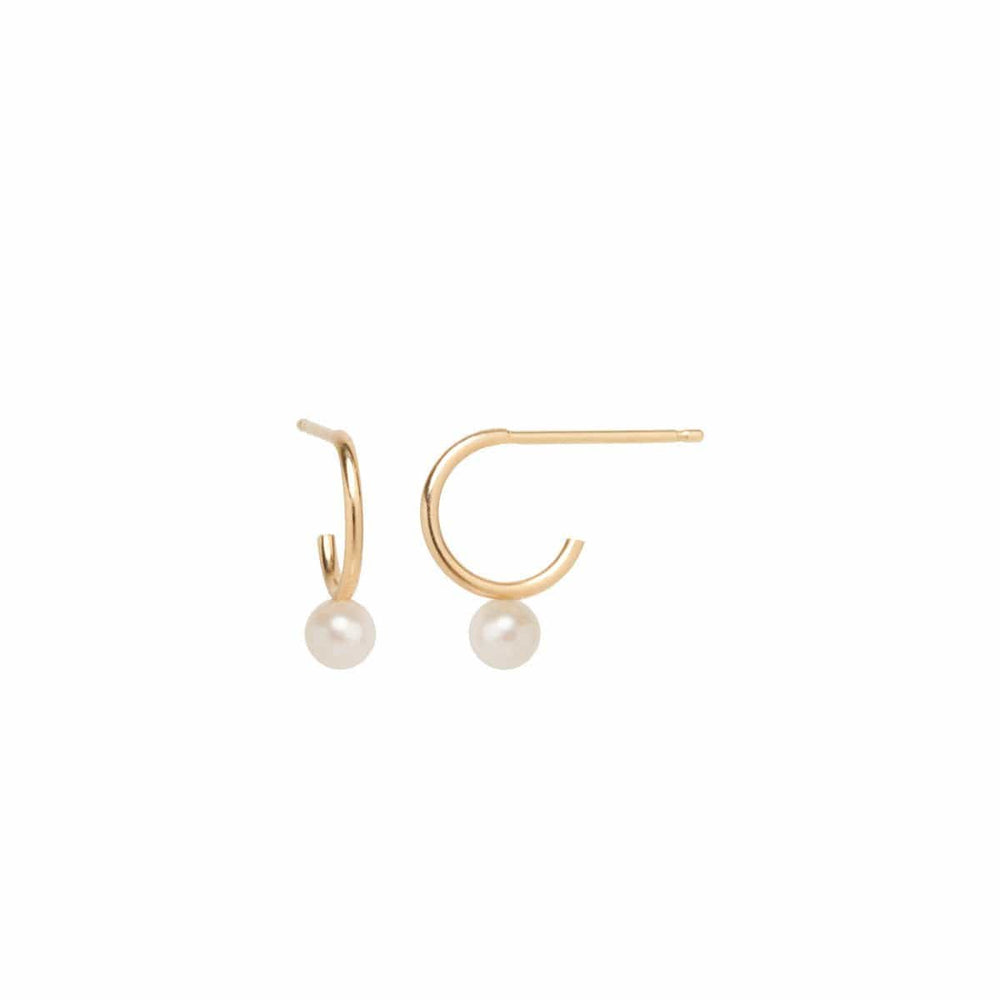 EAR-14K 14K  Pearl Thin Huggie Hoops