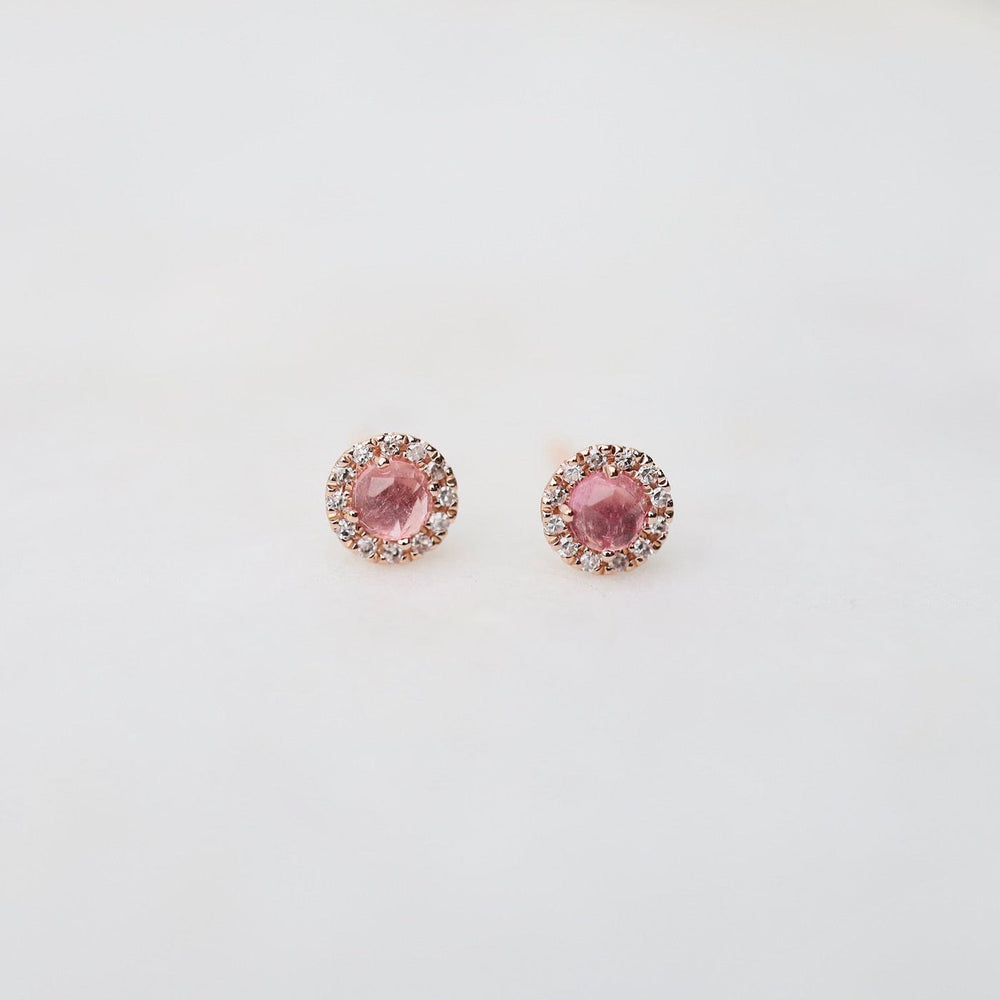 
                      
                        EAR-14K 14k Pink Tourmaline Center with Diamond Halo Earring
                      
                    