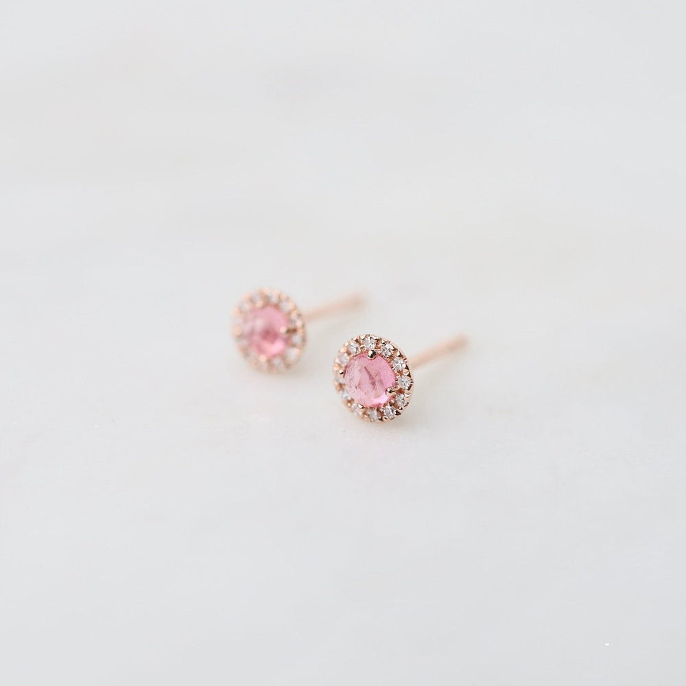 
                      
                        EAR-14K 14k Pink Tourmaline Center with Diamond Halo Earring
                      
                    