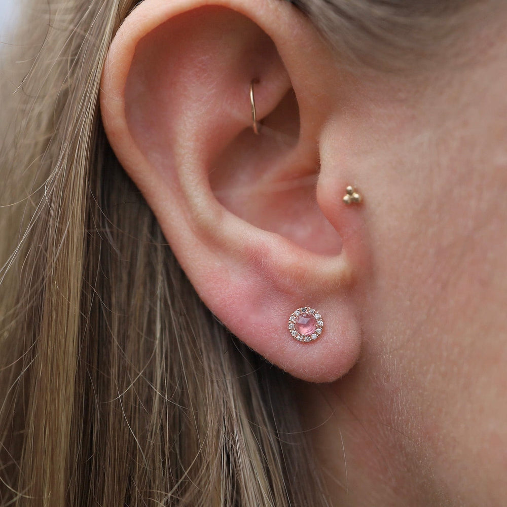 
                      
                        EAR-14K 14k Pink Tourmaline Center with Diamond Halo Earring
                      
                    