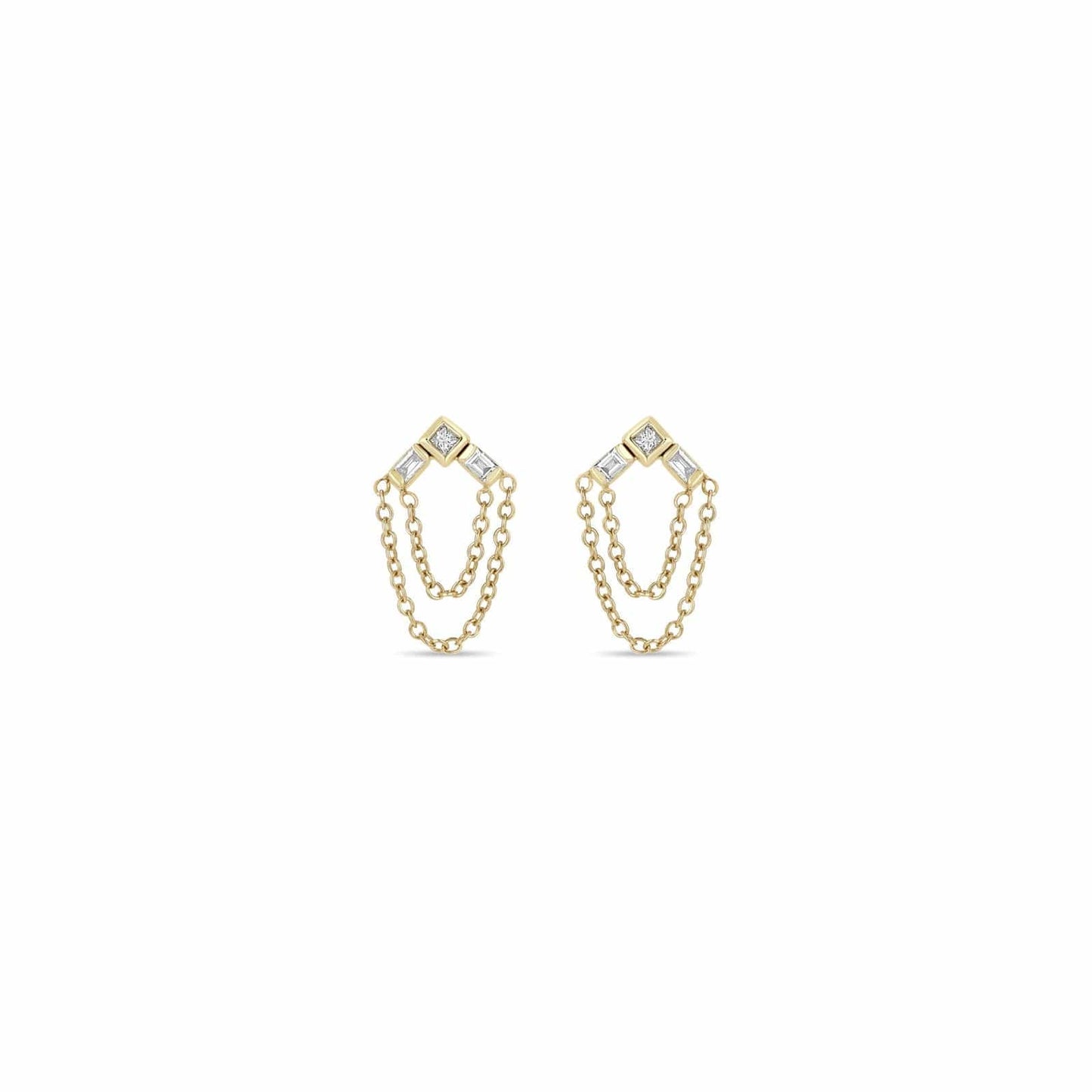 EAR-14K 14K Princess & Baguette Diamond Arrow Chain Drop Earrings