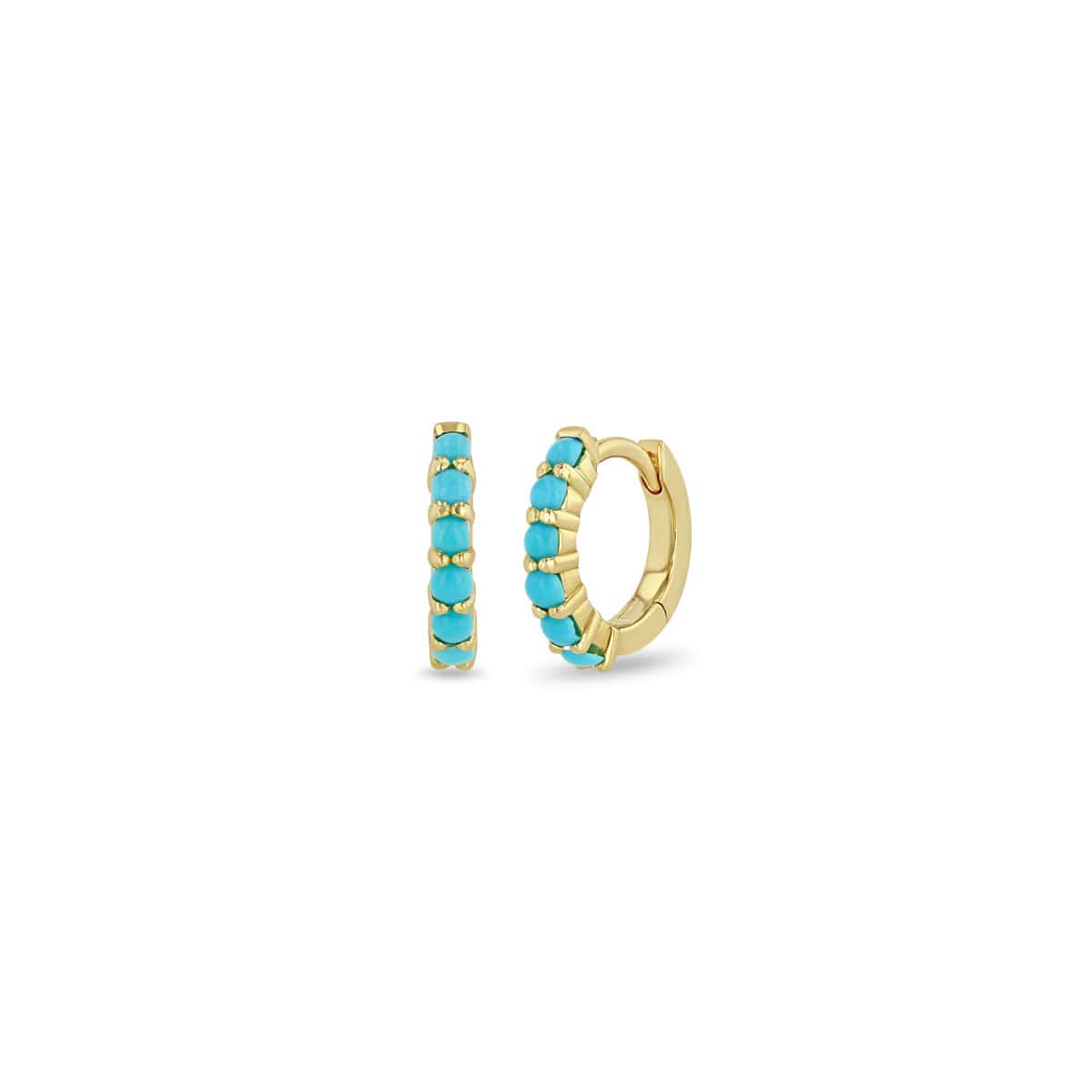 EAR-14K 14k Prong Set Turquoise Small Hinge Huggie Hoops