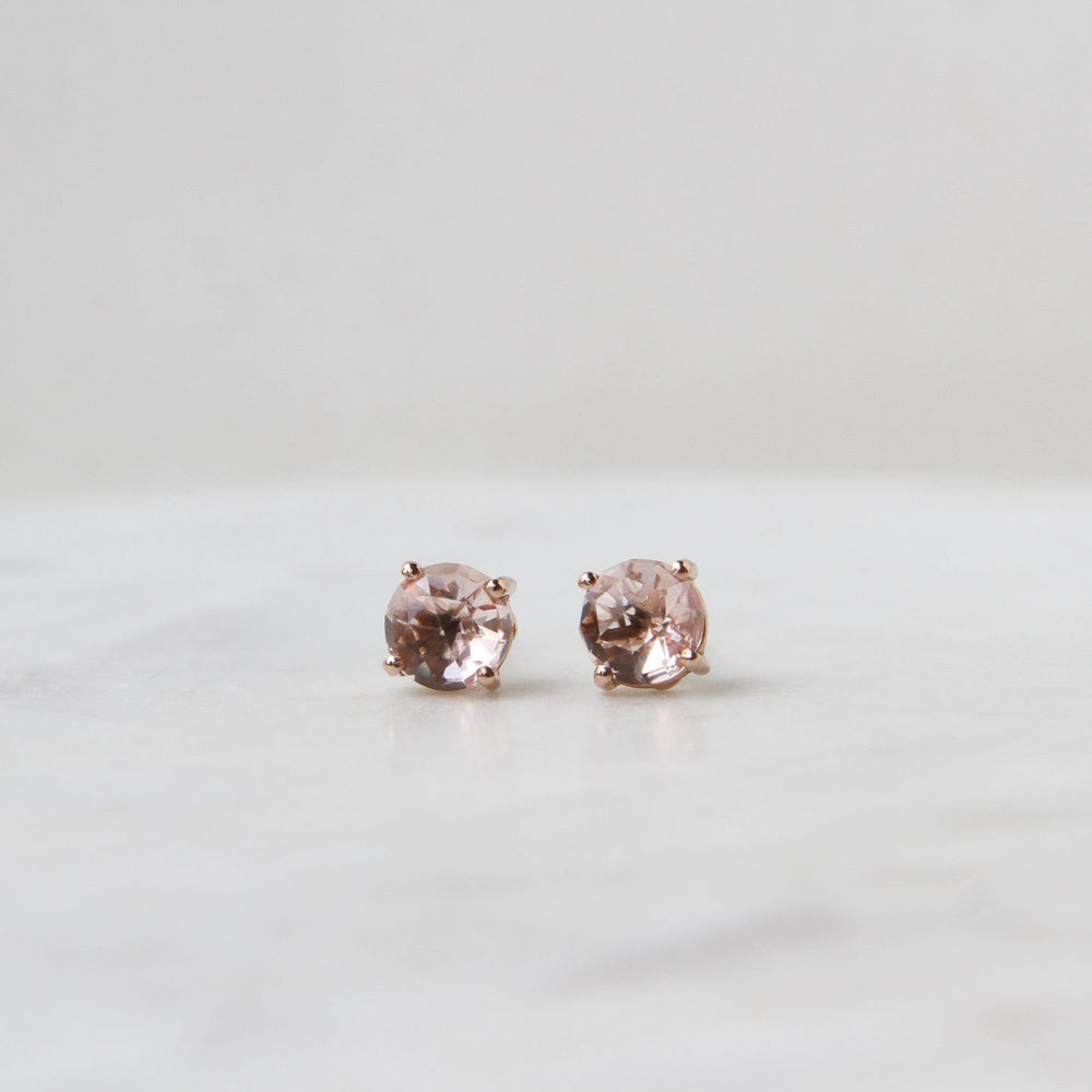 EAR-14K 14k Rose Gold 6mm Round Morganite Topaz Post Earring