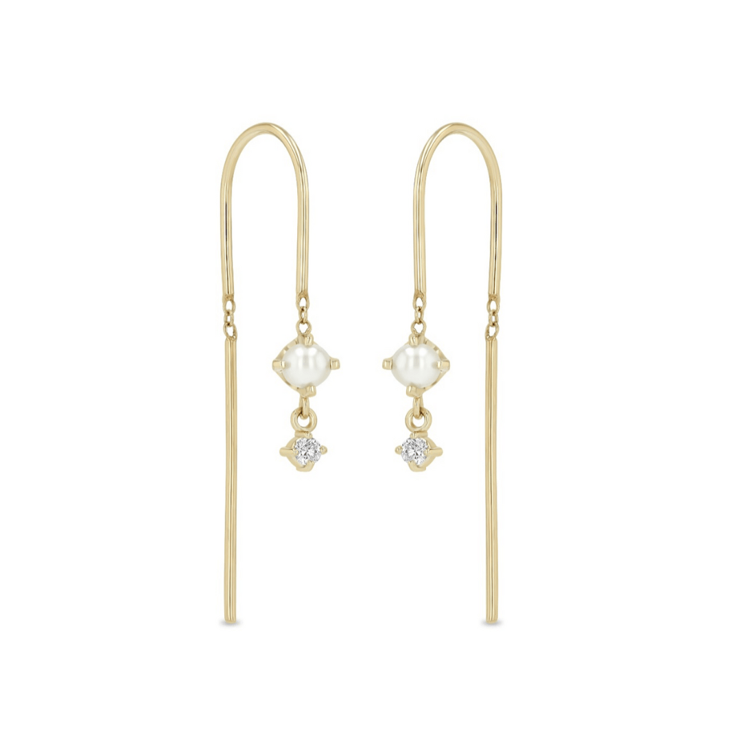 EAR-14K 14k Short Wire Thread Thru Earrings with Prong Set