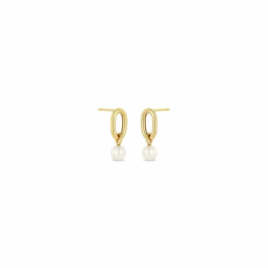 EAR-14K 14k Single Extra-Extra Large Square Oval Link &amp; Pearl Drop Earrings