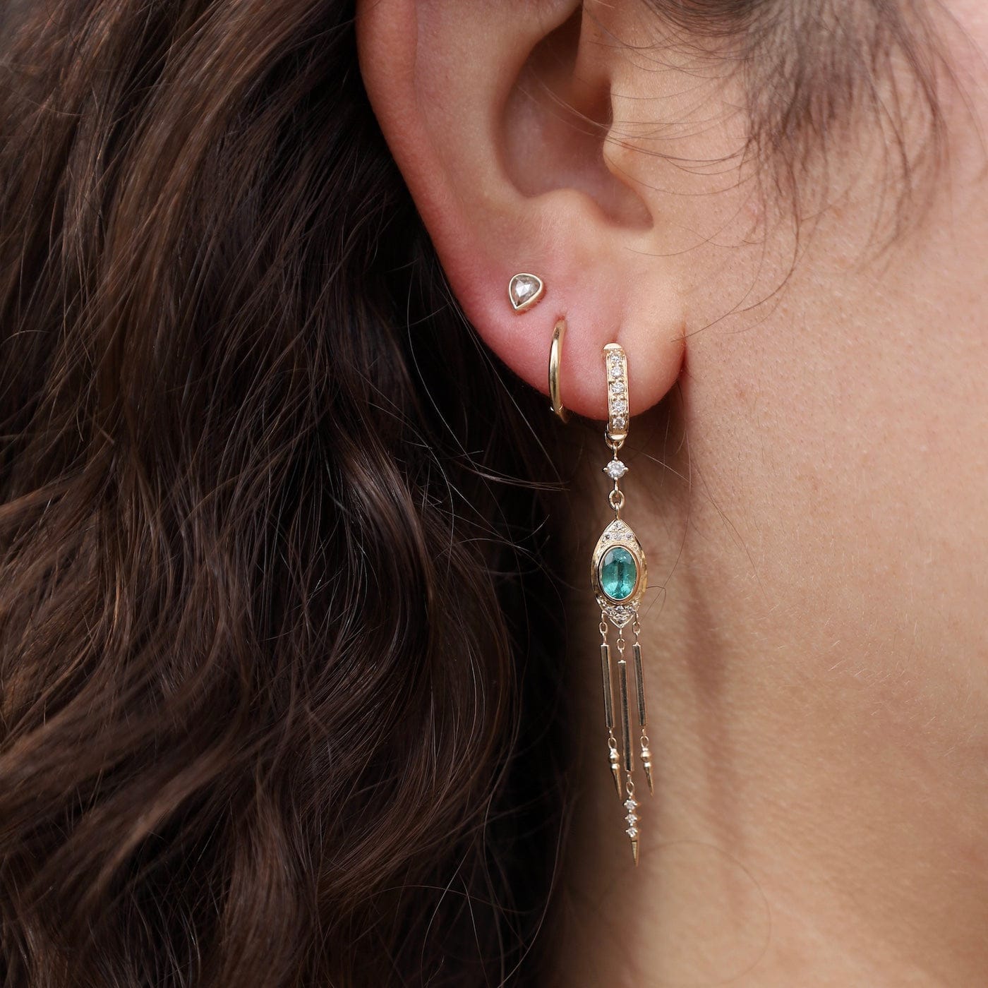 EAR-14K 14k Small Grey Polki Diamond Single Stud Earring