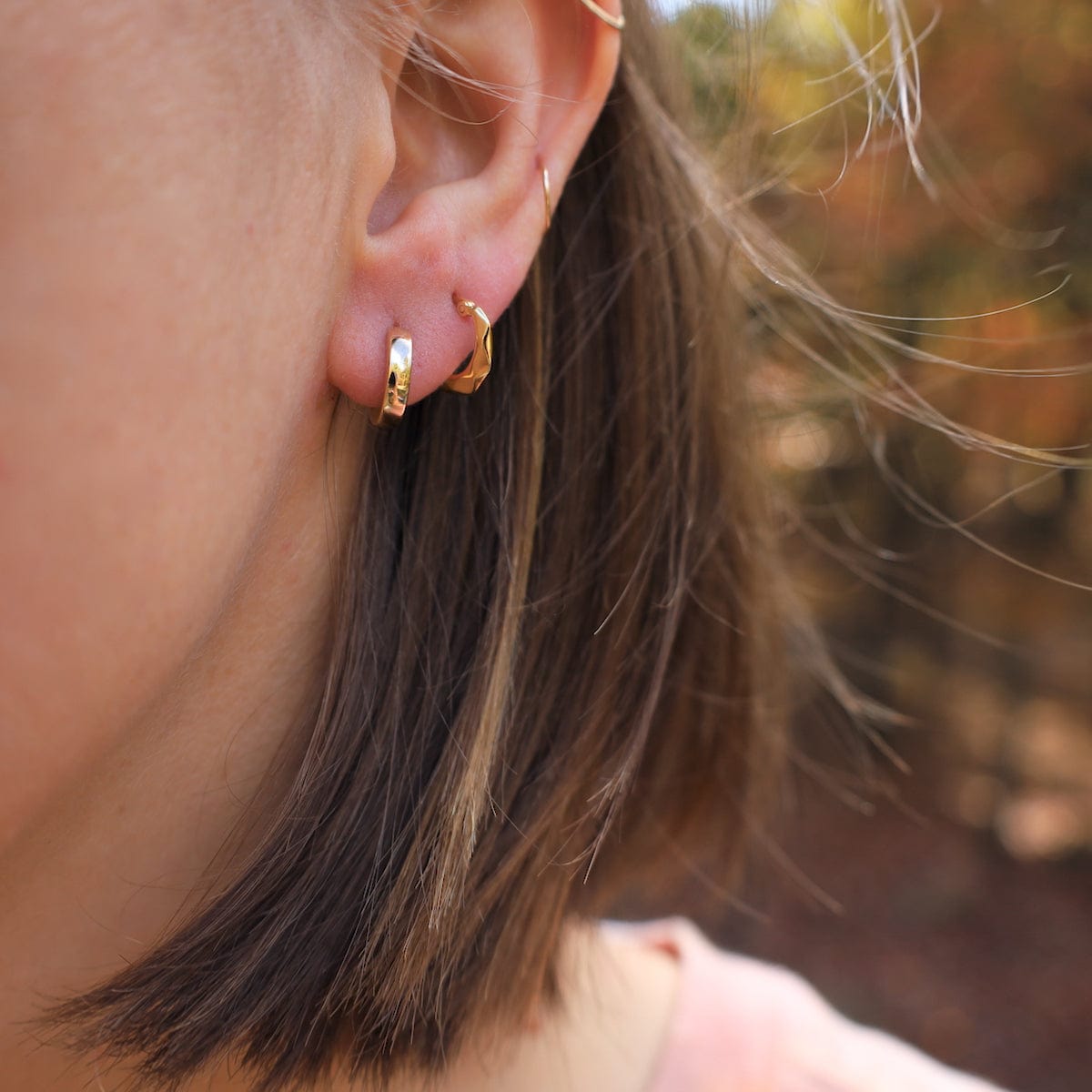 Yellow Gold Round Huggie Hinged Hoop Earrings - Turgeon Raine