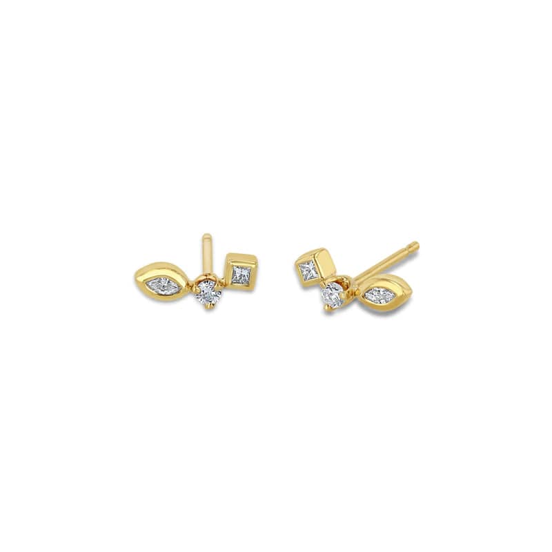 EAR-14K 14k Small Mixed Cut Diamond Curved Studs