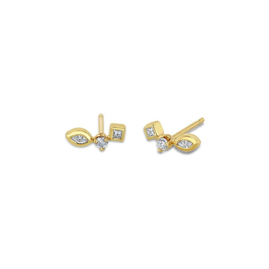 Load image into Gallery viewer, EAR-14K 14k Small Mixed Cut Diamond Curved Studs
