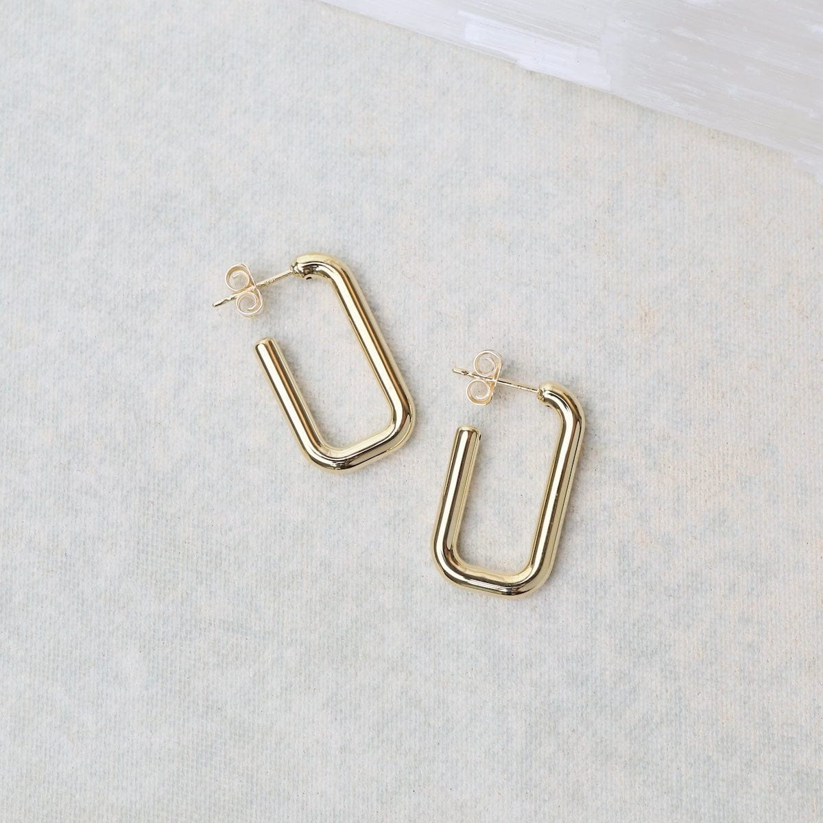 Rectangular Rounded Earrings 14K Small Rounded Rectangle J Hoop Earrings – Dandelion Jewelry