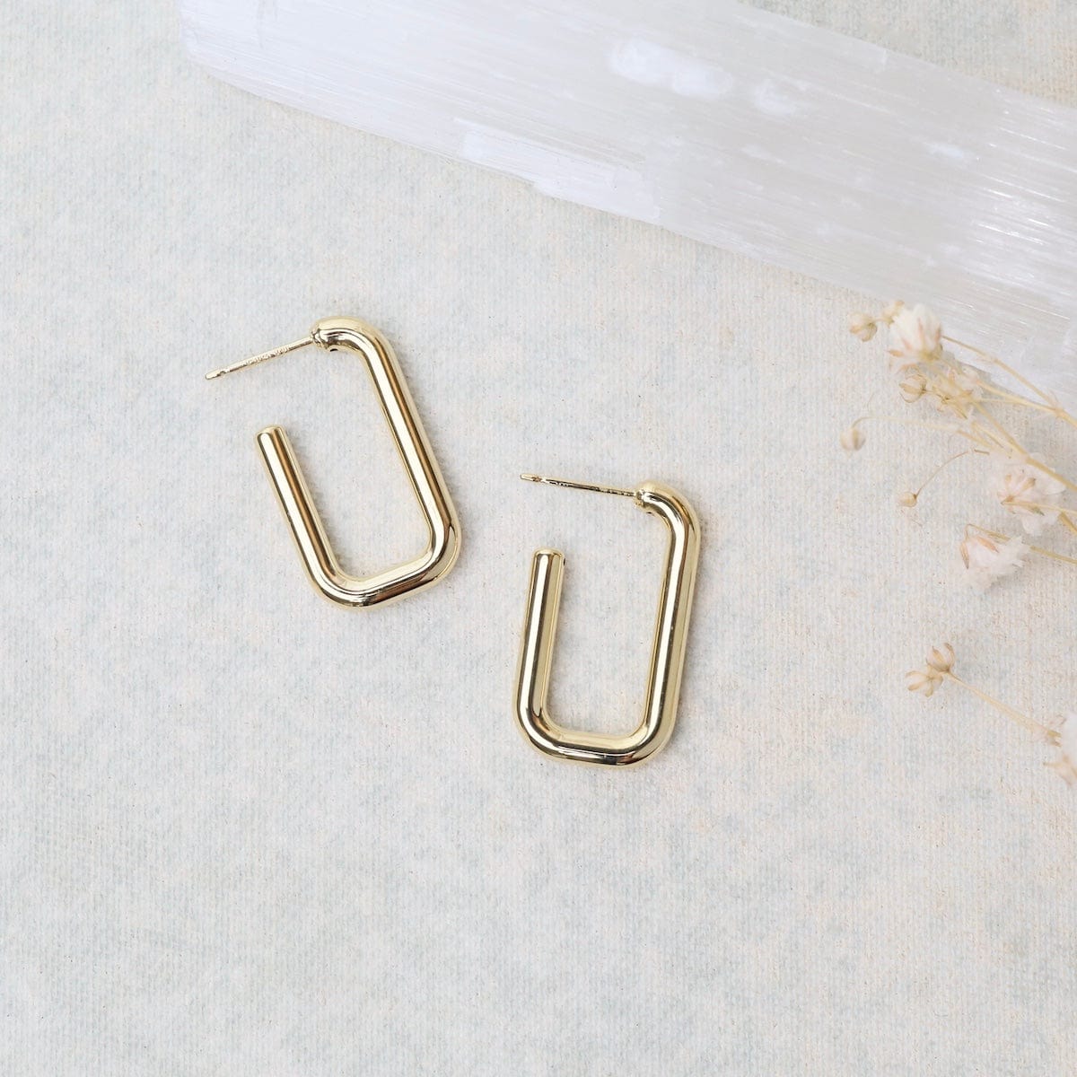 Rectangular Rounded Earrings 14K Small Rounded Rectangle J Hoop Earrings – Dandelion Jewelry
