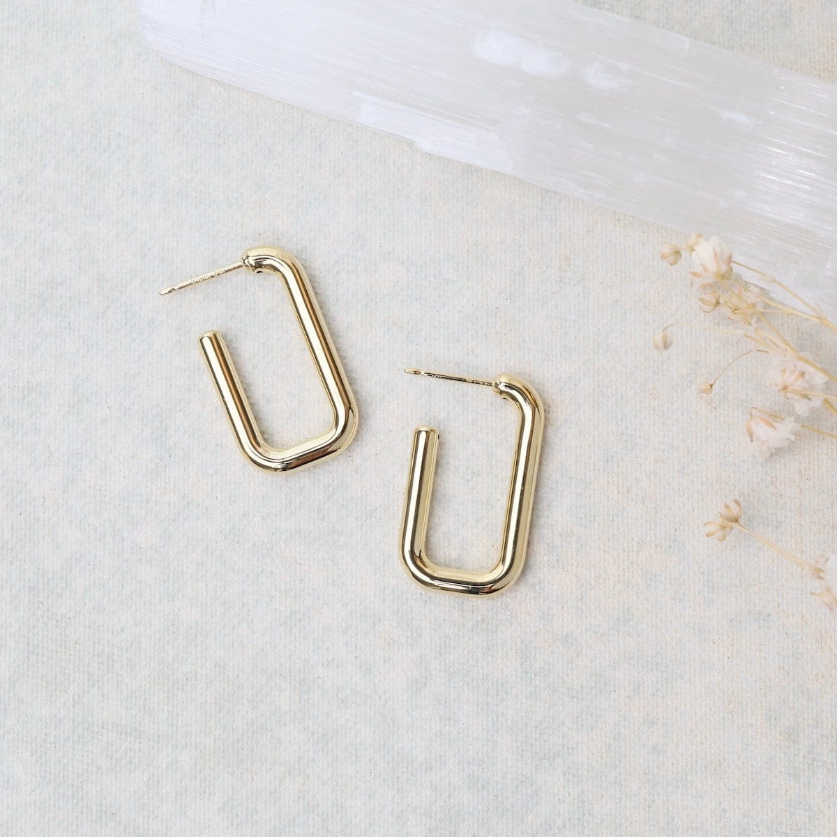 EAR-14K 14K Small Rounded Rectangle J Hoop Earrings