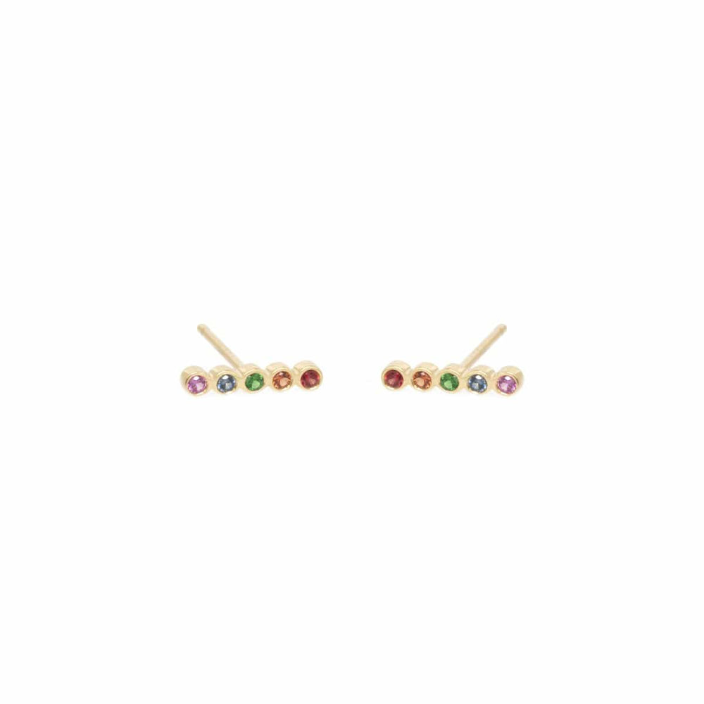 EAR-14K 14K TINY 5 RAINBOW SAPPHIRES BEZEL STUDS