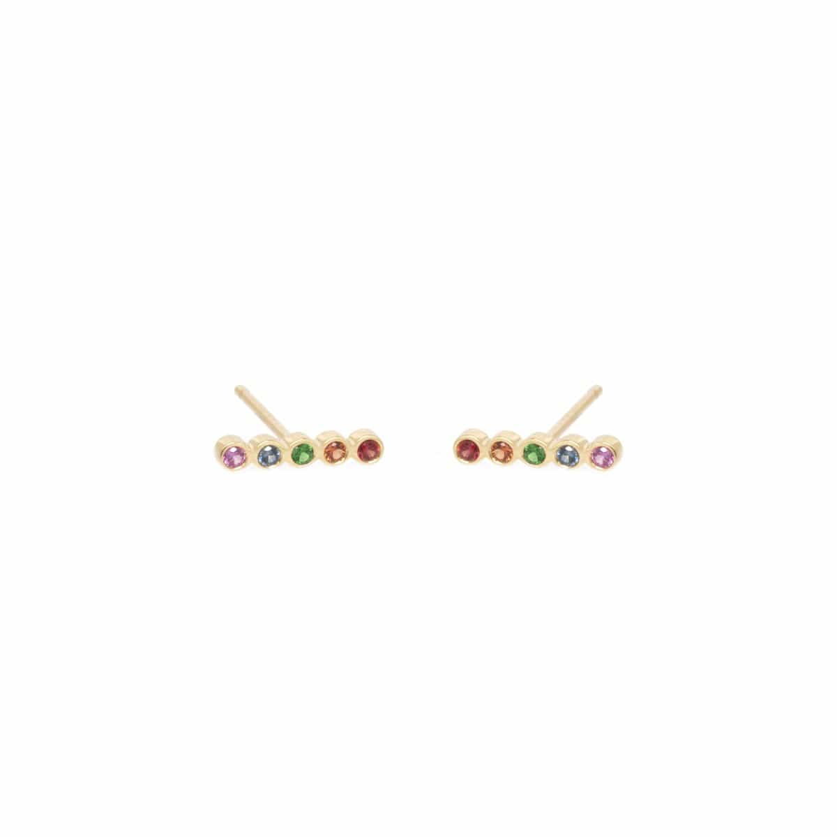 EAR-14K 14K TINY 5 RAINBOW SAPPHIRES BEZEL STUDS