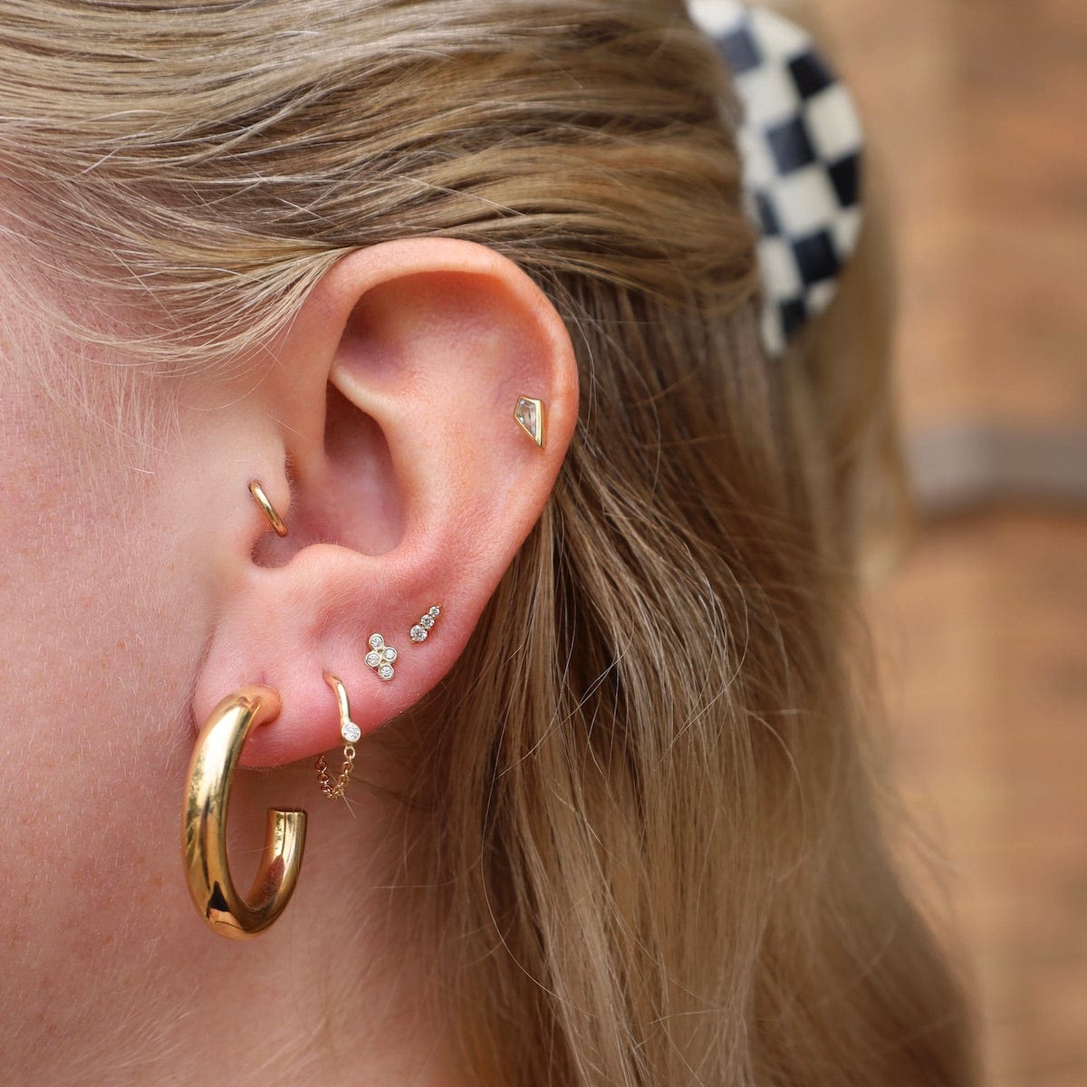 EAR-14K 14k Tiny Quad Diamond Bezel Stud Earrings