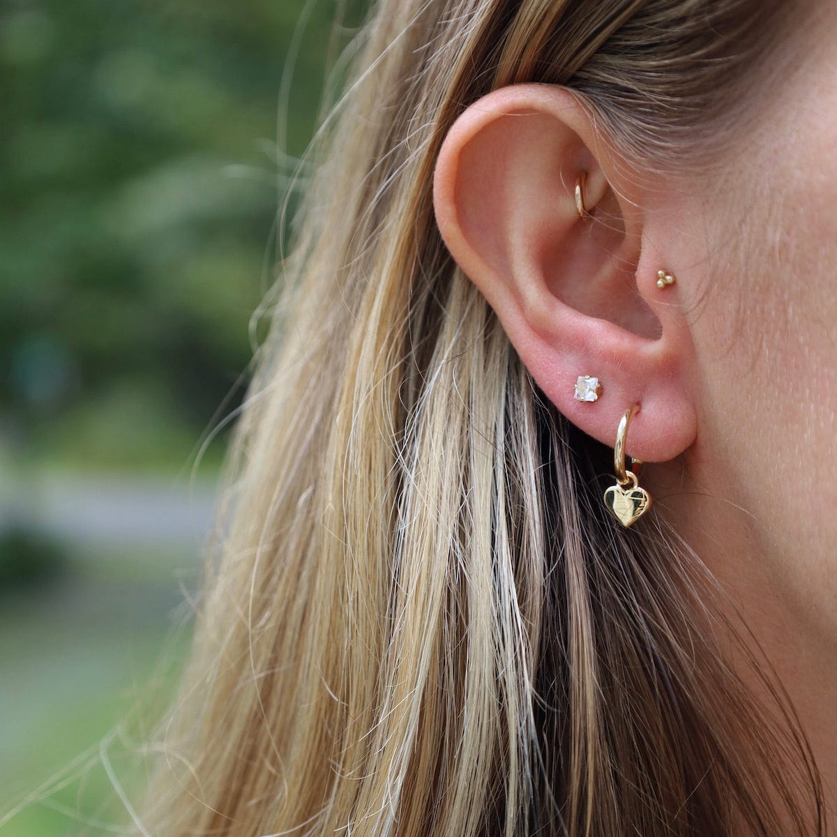 EAR-14K 14k Tube Hoops with Heart Drop