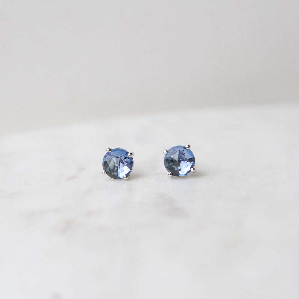 EAR-14K 14k White Gold 6mm Round English Blue Topaz Post