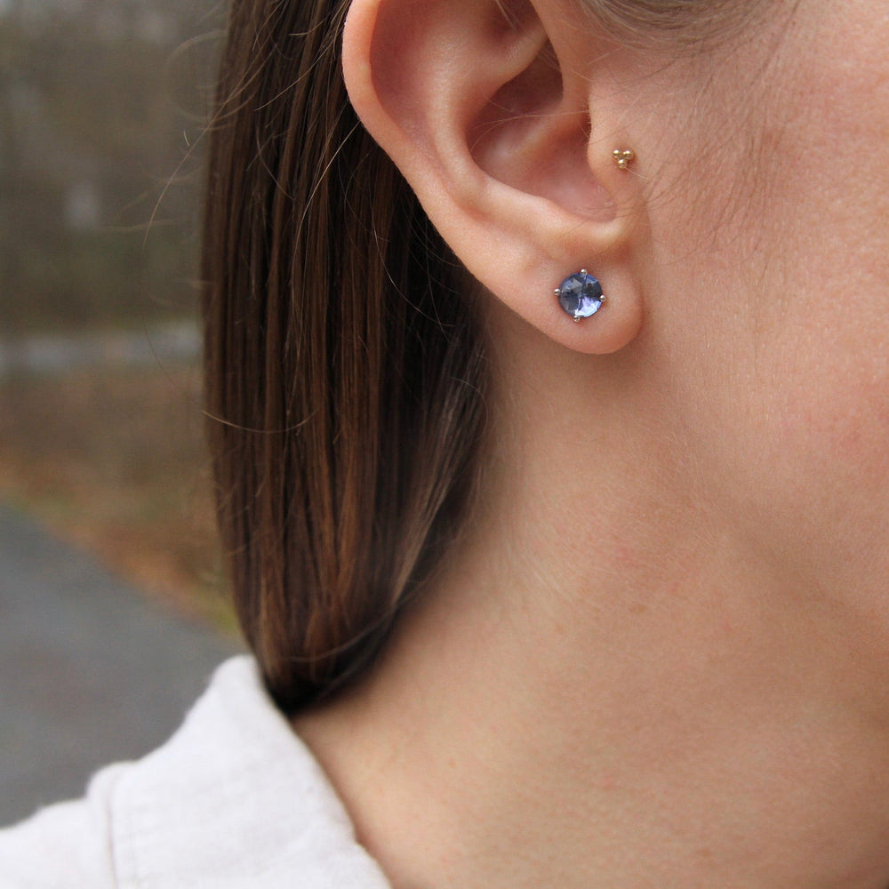 EAR-14K 14k White Gold 6mm Round English Blue Topaz Post