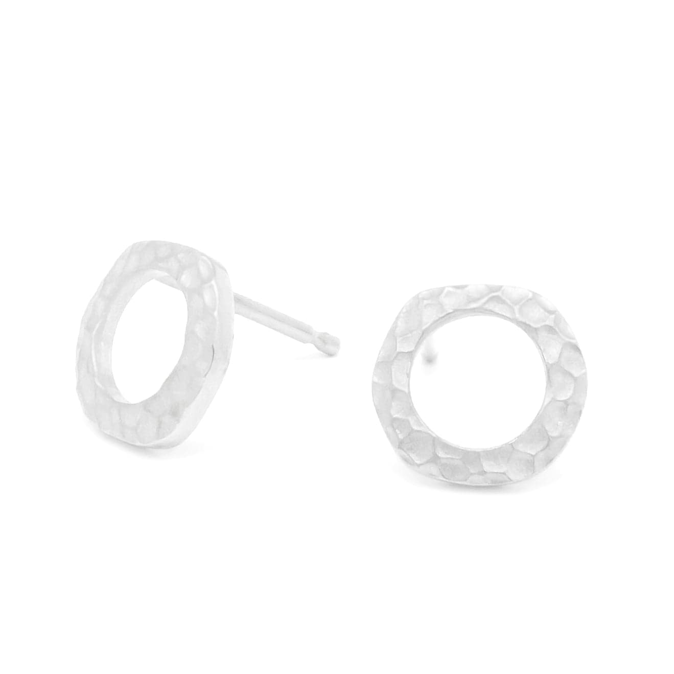 EAR-14K 14K White Gold Open Hammered Circle Stud Earrings