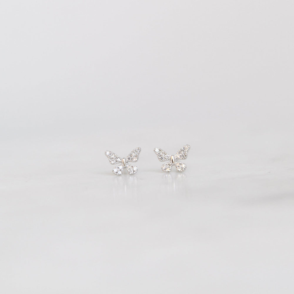 
                      
                        EAR-14K 14k White Gold Pavé Diamond Butterfly Post Earring
                      
                    