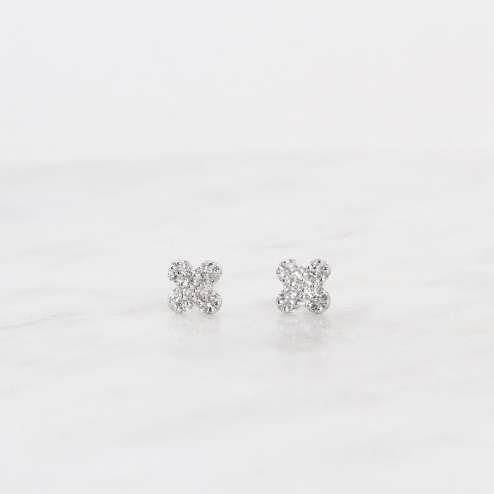 EAR-14K 14k White Gold Pavé Diamond Clover Post Earring