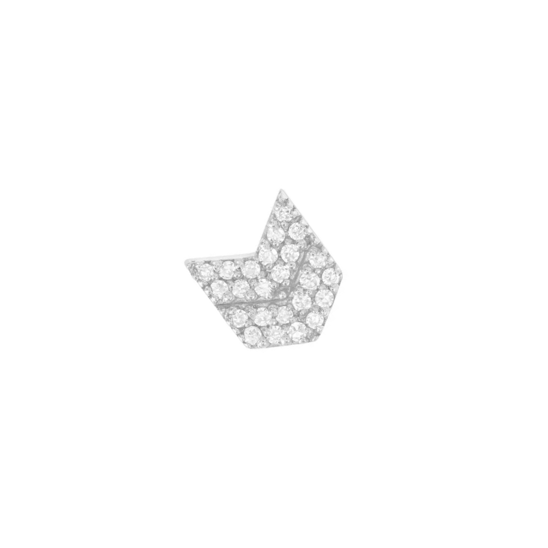 EAR-14K 14K White Gold Pave Diamond Double Chevron Post –