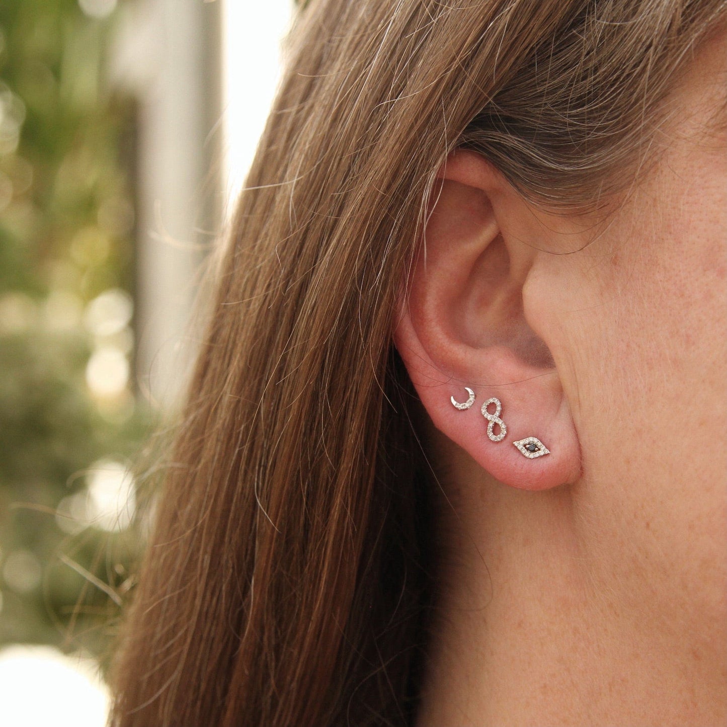 EAR-14K 14k White Gold & Pavé Diamond Mini Infinity Post Earrings
