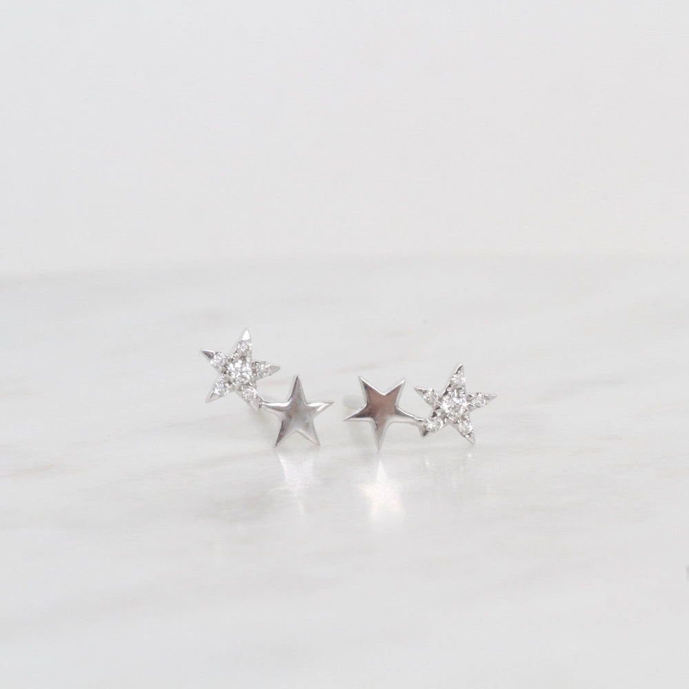 
                      
                        EAR-14K 14k White Gold Pavé Diamond Petite Double Star Post Earring
                      
                    