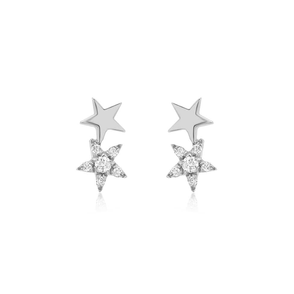 EAR-14K 14k White Gold Pavé Diamond Petite Double Star Post Earring