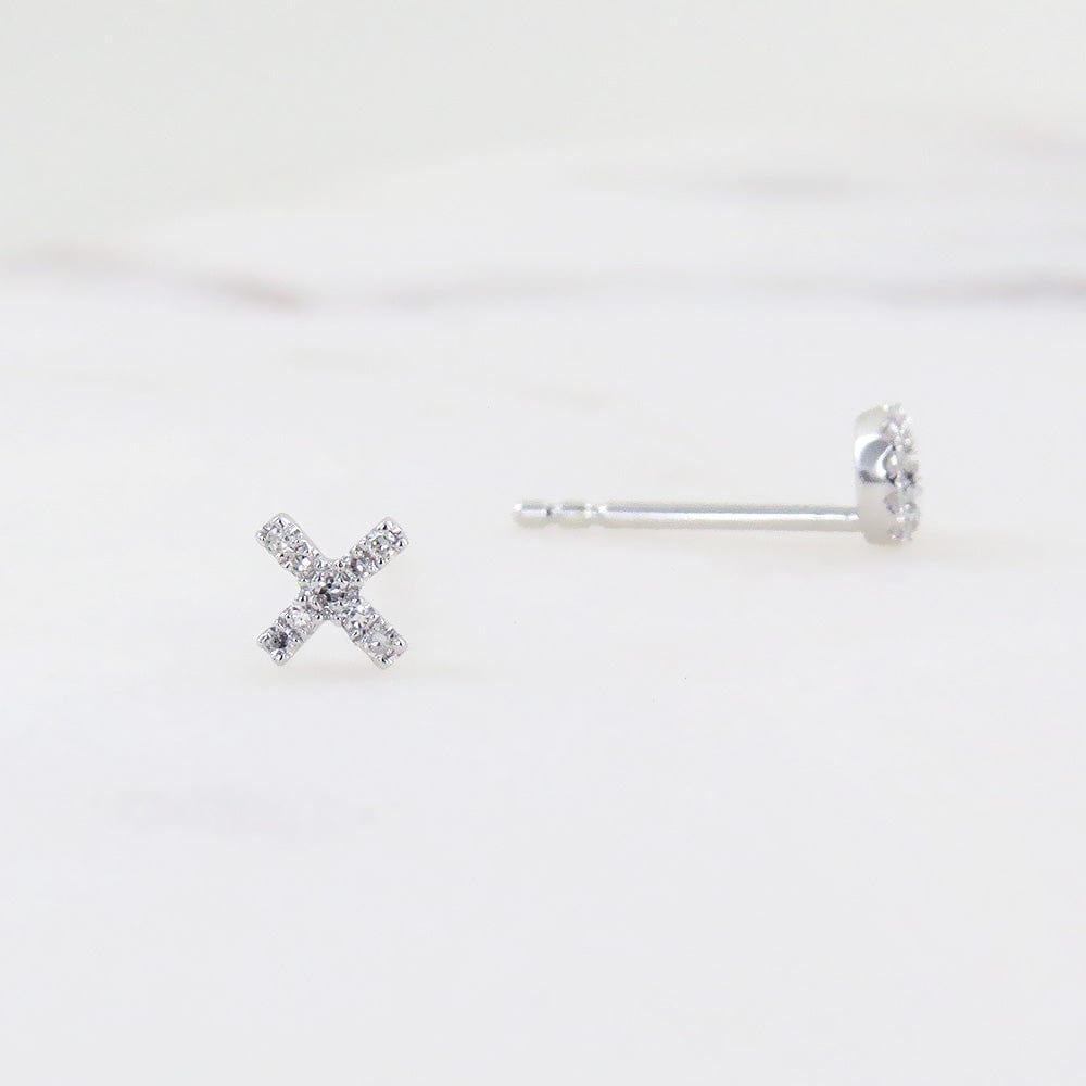 Load image into Gallery viewer, EAR-14K 14k White Gold Pavé Diamond Petite X &amp;amp; O Mismatched Post Earrings
