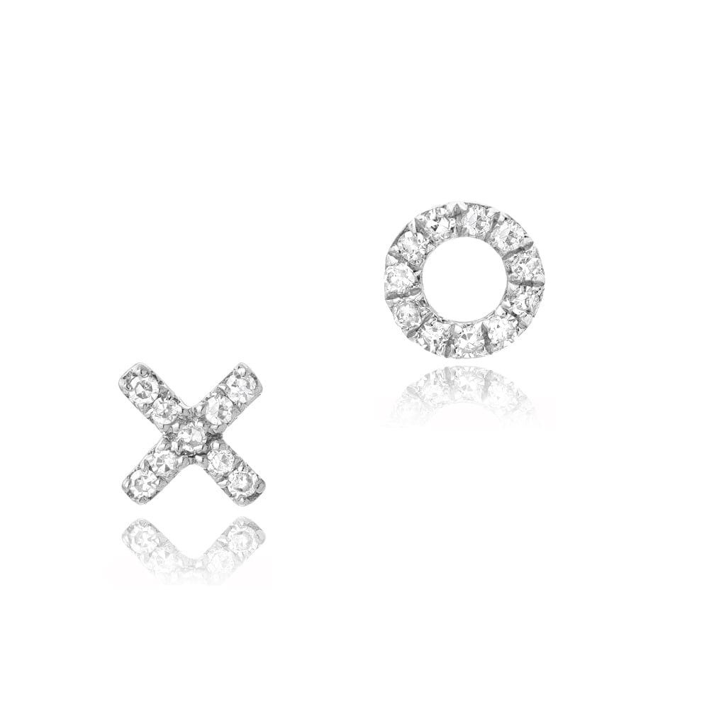 Load image into Gallery viewer, EAR-14K 14k White Gold Pavé Diamond Petite X &amp;amp; O Mismatched Post Earrings
