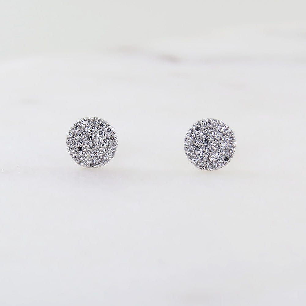 EAR-14K 14k White Gold Round Pavé Post Earrings