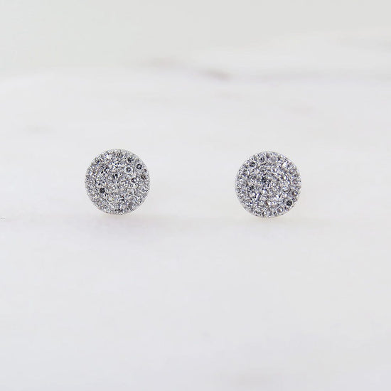 Load image into Gallery viewer, EAR-14K 14k White Gold Round Pavé Post Earrings
