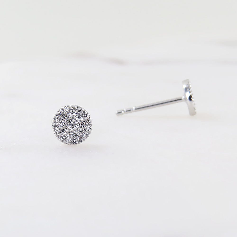 Load image into Gallery viewer, EAR-14K 14k White Gold Round Pavé Post Earrings
