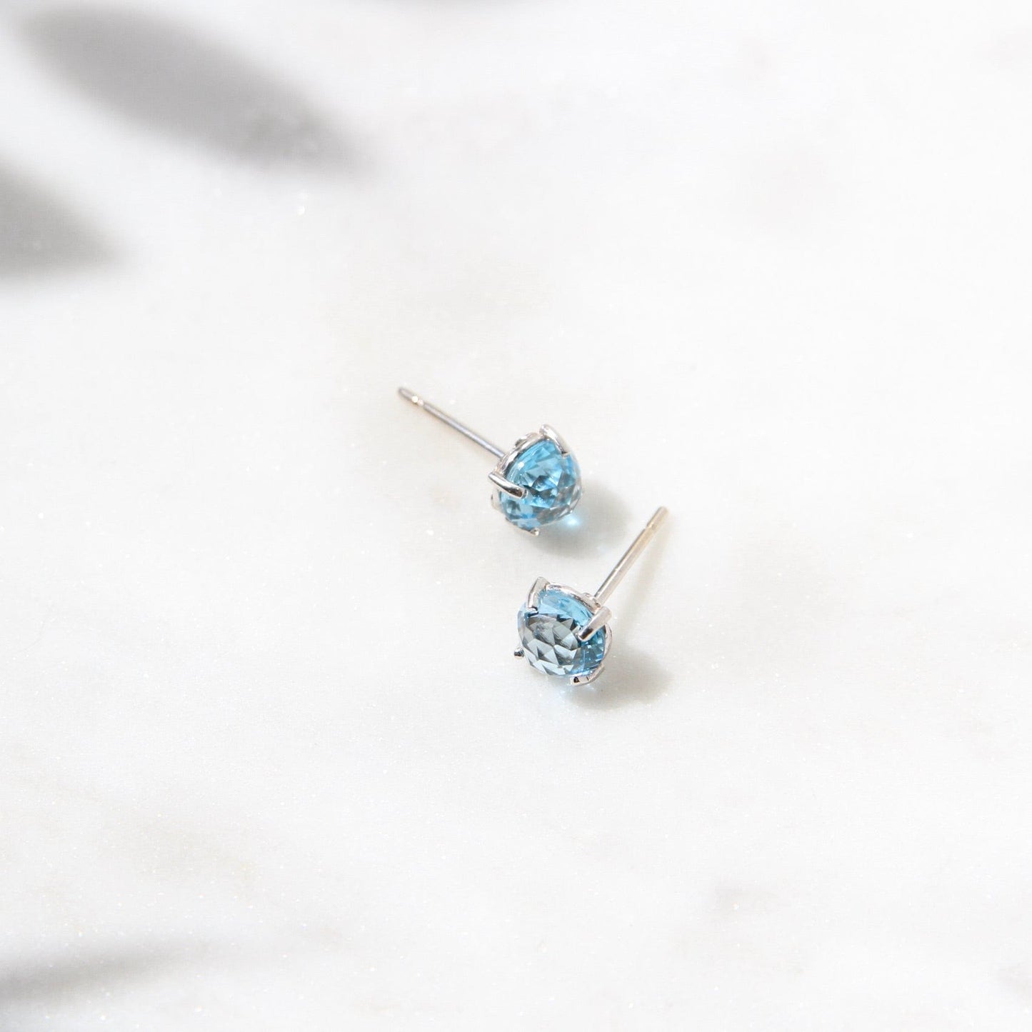 EAR-14K 14k White Gold Round Swiss Blue Topaz Post Earring