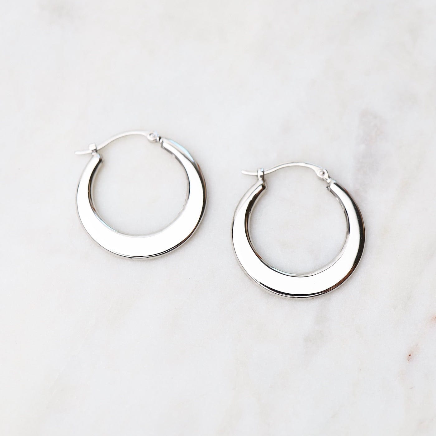 EAR-14K 14k White Gold Small Flat Crescent Hoops