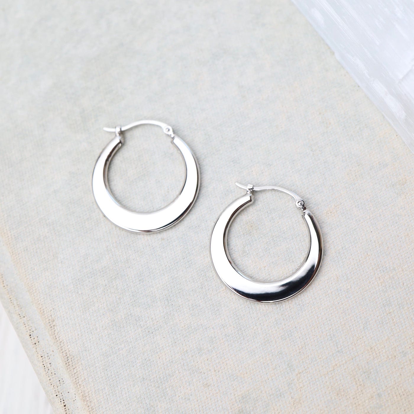 EAR-14K 14k White Gold Small Flat Crescent Hoops