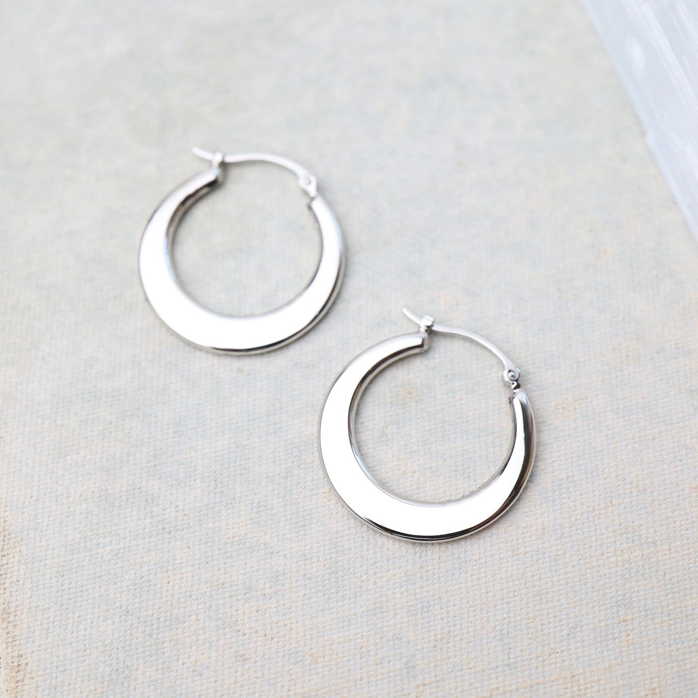 EAR-14K 14k White Gold Small Flat Crescent Hoops