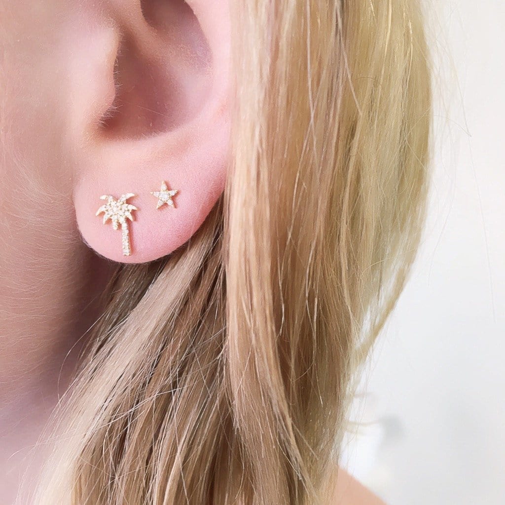 EAR-14K 14k White Super Mini Star Diamond Post Earrings